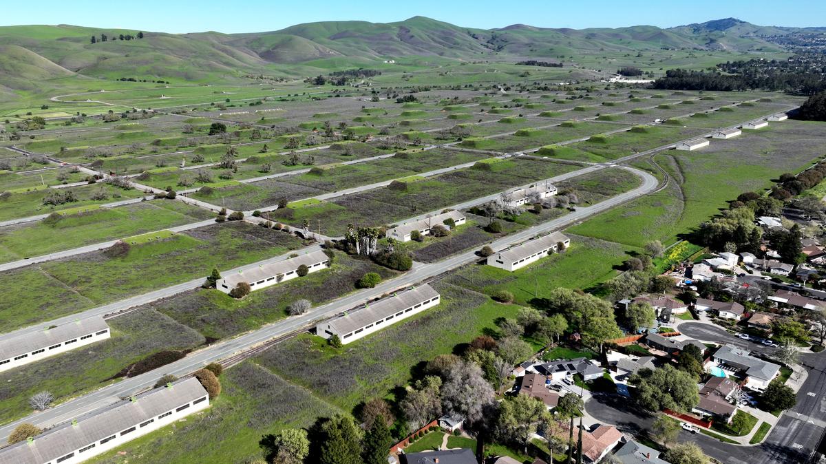 A drone view of the former Concord Naval Weapons Station and the adjacent Dana Estates neighborhood in Concord, Calif., on Tuesday, March 19, 2024. (Jane Tyska/Bay Area News Group)