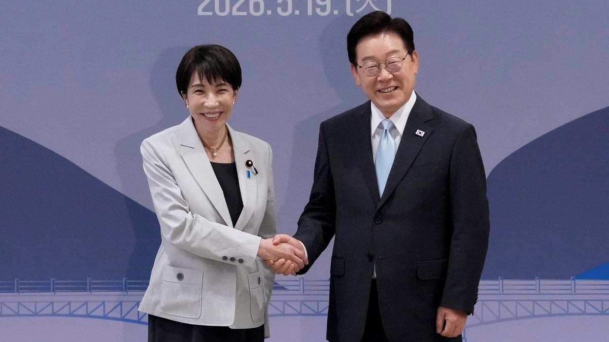 Japan's Prime Minister Sanae Takaichi, left, and South Kore's President Lee Jae Myung poses for a photo during their meeting in Andong, South Korea, Tuesday, May 19, 2026.     Ahn Young-joon/Pool via REUTERS