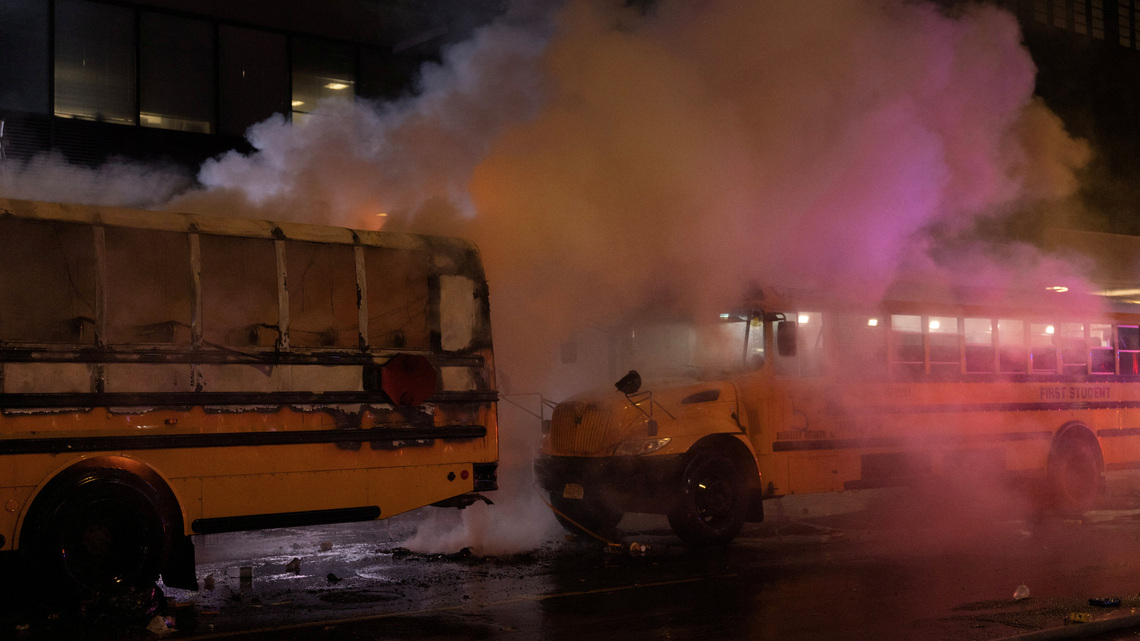 World Cup bus set alight as chaotic celebrations erupt in Manhattan after Knicks win 