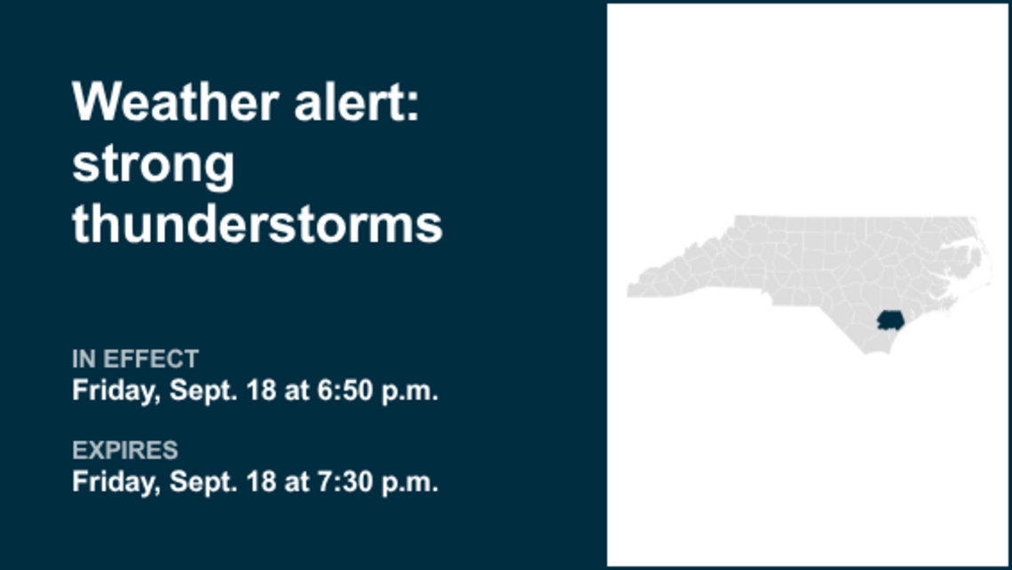 UPDATE: Weather alert issued for strong thunderstorms in Eastern North Carolina Friday evening 