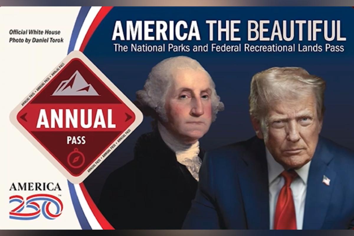  Image of a new National Park pass featuring images of Presidents George Washington and Donald Trump 