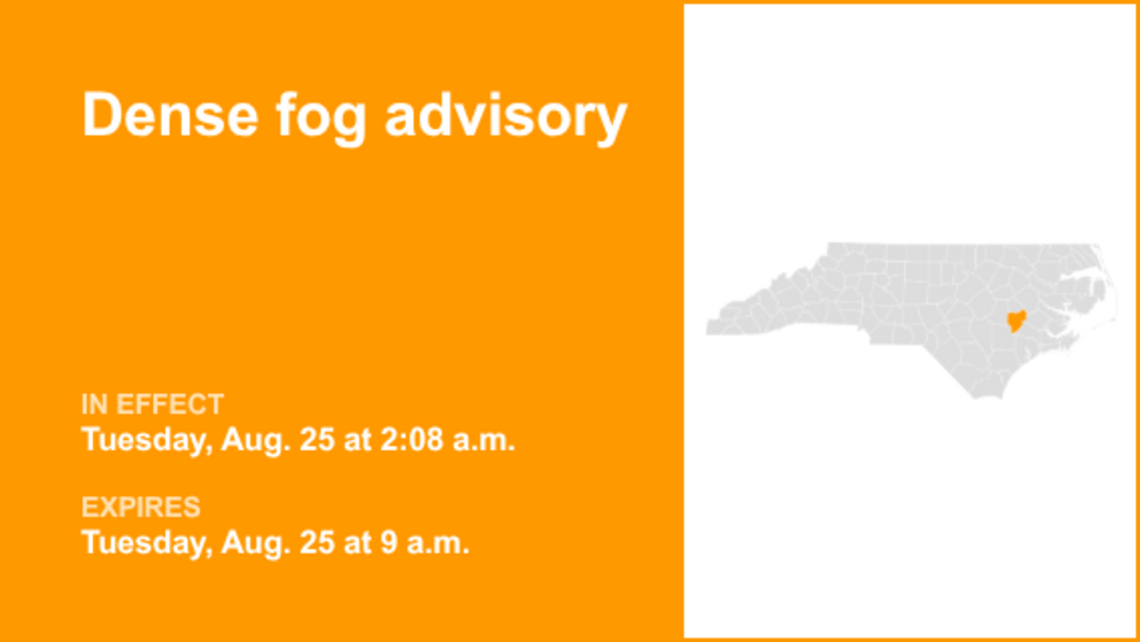 Dense fog advisory issued for Lenoir County until Tuesday morning, says the NWS 