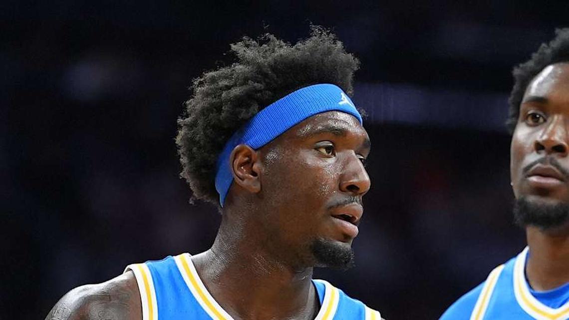  Mar 22, 2026; Philadelphia, PA, USA; UCLA Bruins forward Eric Dailey Jr. (3) reacts against the UConn Huskies in the first half during a second round game of the men's 2026 NCAA Tournament at Xfinity Mobile Arena. Mandatory Credit: Kyle Ross-Imagn Images | Kyle Ross-Imagn Images 