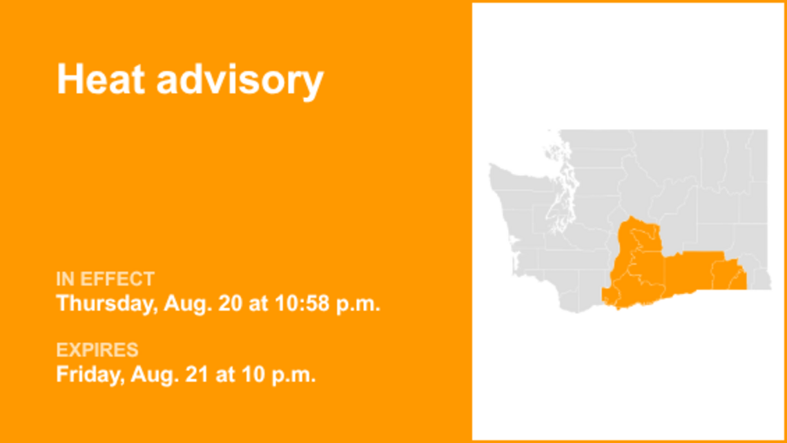 UPDATE: Heat advisory previously issued for Eastern Washington will expire at 10 p.m. 