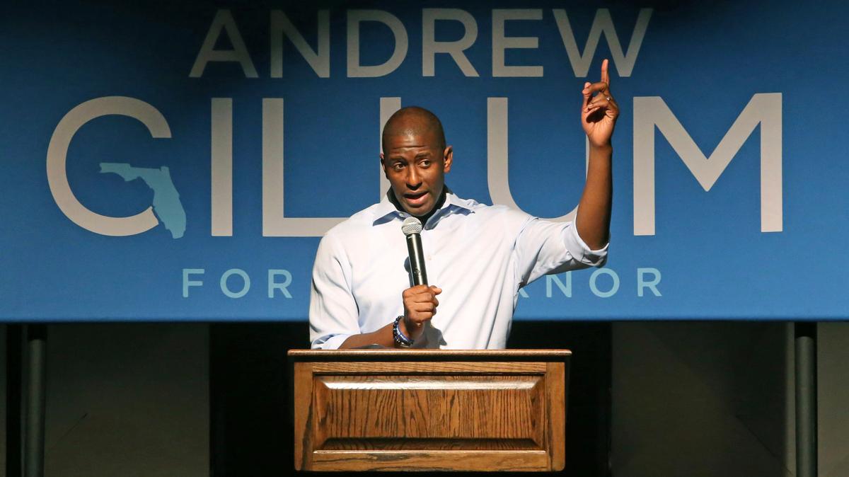 Andrew Gillum en una acto de campaña durante su candidatura a gobernador de Florida, el 5 de noviembre de 2018 en Crawfordville.