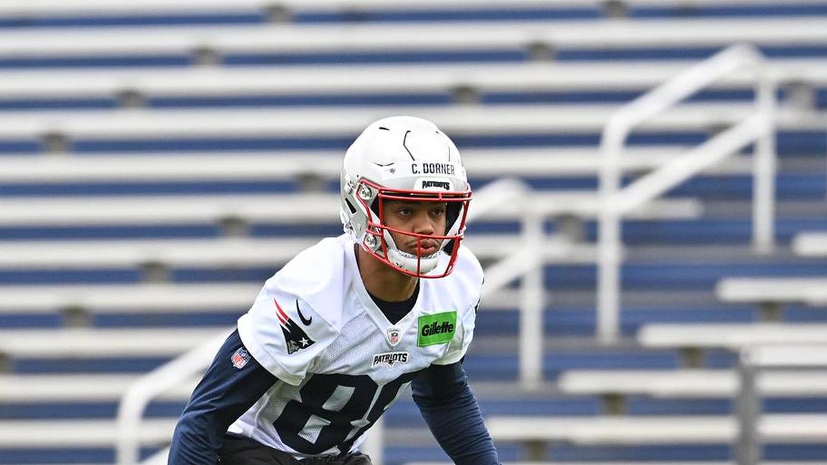  May 9, 2026; Foxborough, MA, USA; New England Patriots wide receiver Cameron Dorner (88) runs a drill during the New England Patriots rookie camp at Gillette Stadium. Mandatory Credit: Eric Canha-Imagn Images | Eric Canha-Imagn Images 