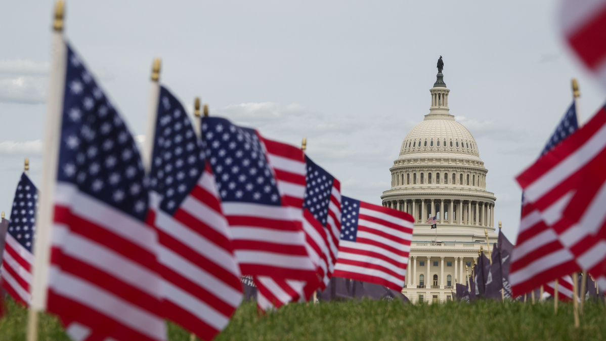 American patriotism AP poll. American flags are seen outside the U.S. Capitol in Washington, D.C. on June 1, 2025.