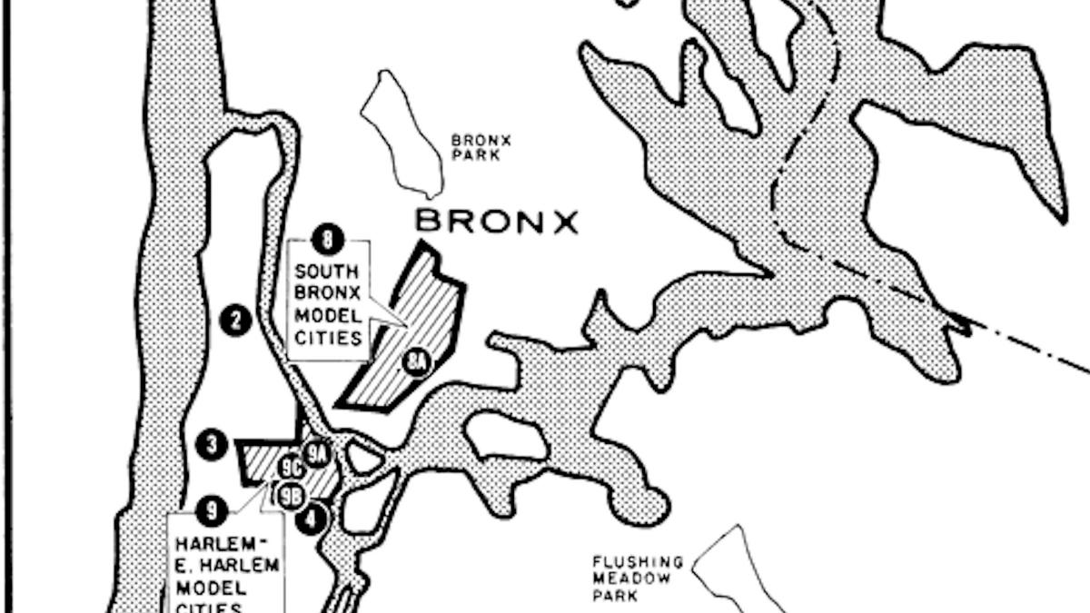 New York City neighborhoods designated for revitalization with funding from the Model Cities Program. The City of New York, Community Development Program: A Progress Report, December 1968. 