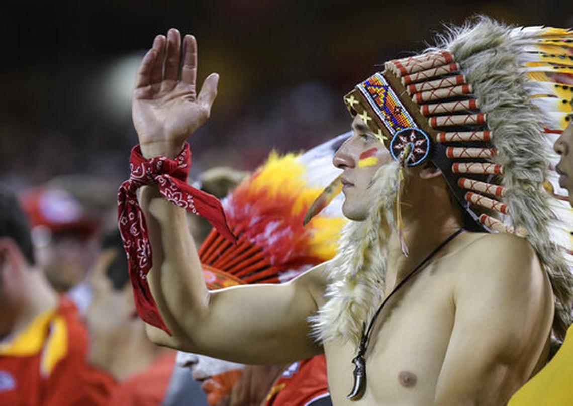 Since this photo was shot at Arrowhead Stadium in 2017, the Kansas City Chiefs have banned fans from wearing Native American headdresses and are trying to discourage the tomahawk chop.