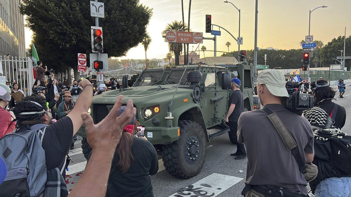 Anti-ICE protests. Anti-ICE protesters block a military vehicle on June 10, 2025 in Los Angeles, California.