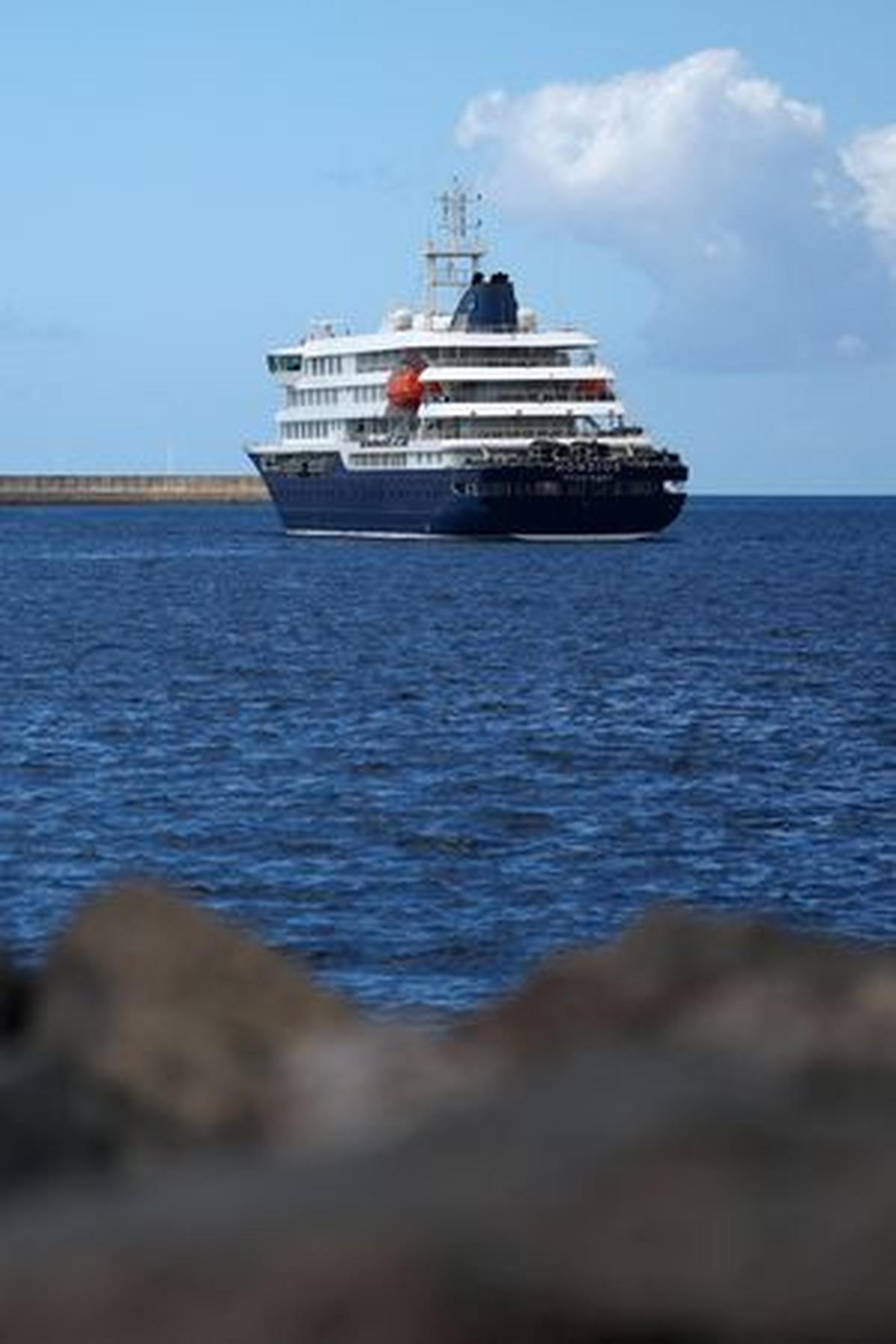 The cruise ship MV Hondius, affected by a hantavirus outbreak, at the port of Granadilla de Abona, Tenerife, Spain, May 11, 2026. REUTERS/Pedro Nunes