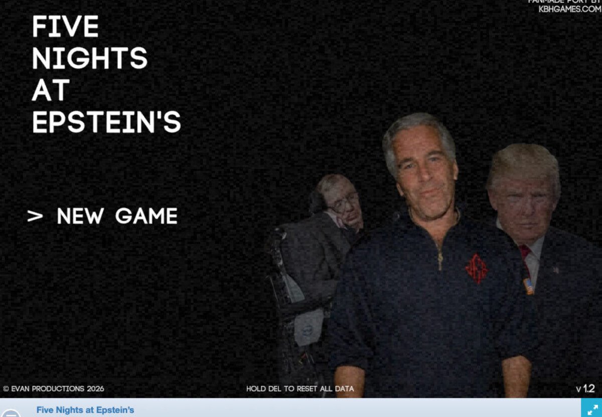  A screenshot of the online game "Five Nights At Epstein's," a spoof of the horror game "Five Nights at Freddy's" that features the late financier and sex offender Jeffrey Epstein. Parents across the country have reported that their children have gotten around computer blocks to play the game at school. 