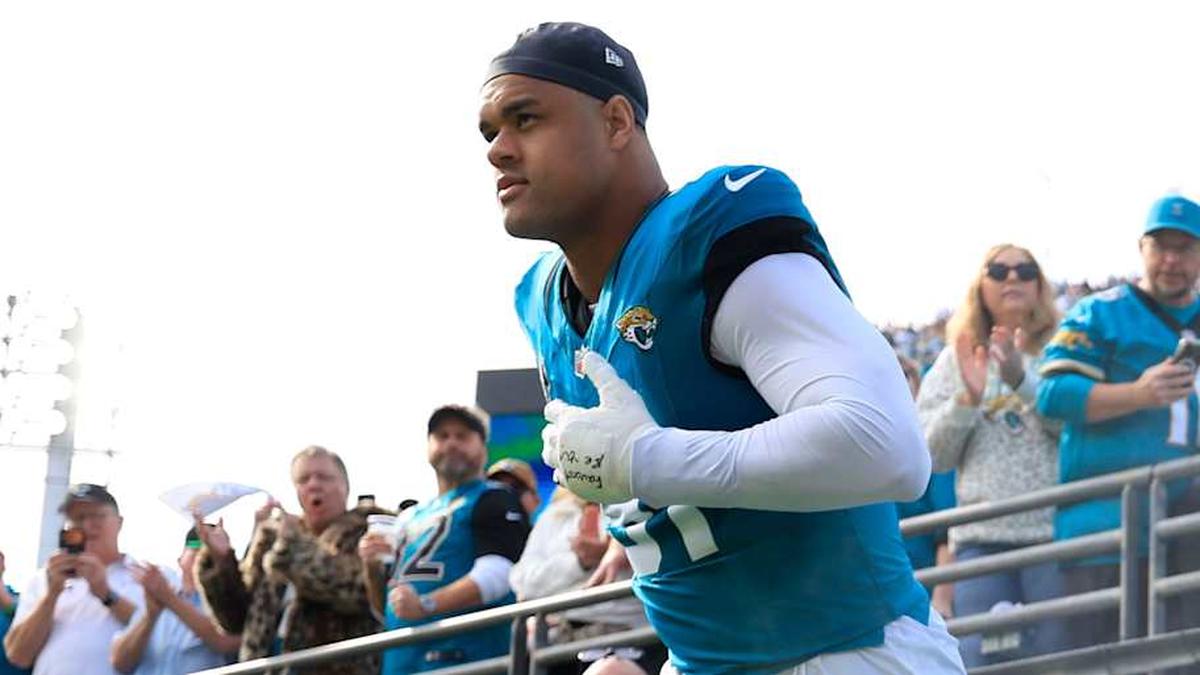  Jacksonville Jaguars defensive tackle Arik Armstead (91) is introduced before an NFL football AFC Wild Card playoff matchup, Sunday, Jan. 11, 2026, in Jacksonville, Fla. The Bills defeated the Jaguars 27-24. [Corey Perrine/Florida Times-Union] | Corey Perrine/Florida Times-Union / USA TODAY NETWORK via Imagn Images 