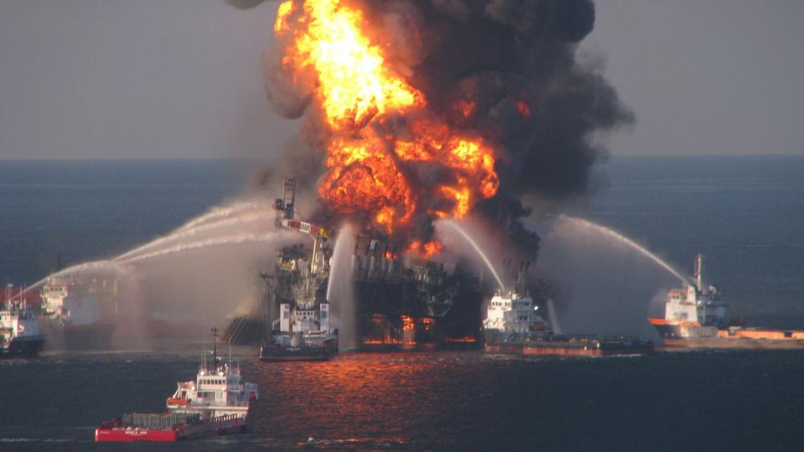 Fire boat response crews battle the blazing remnants of off shore oil rig Deepwater Horizon off the coast of New Orleans on April 21, 2010. File Photo courtesy of U.S. Coast Guard