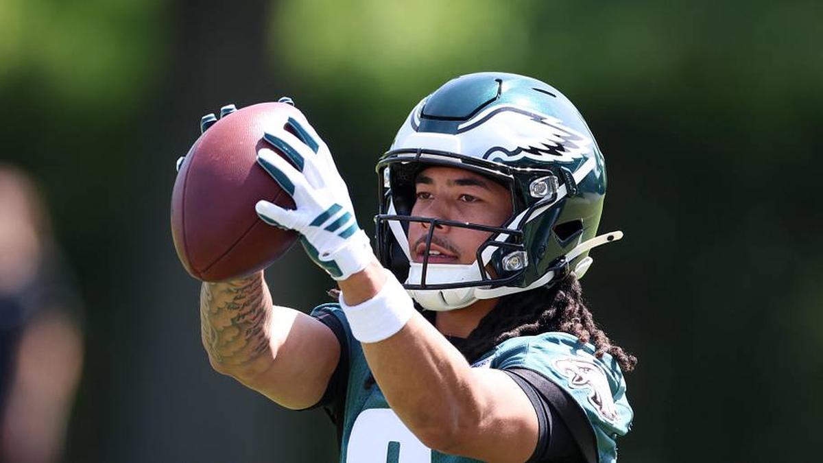  May 1, 2026; Philadelphia, PA, USA; Philadelphia Eagles wide receiver Makai Lemon (9) runs drills during rookie minicamp at NovaCare Complex. Mandatory Credit: Bill Streicher-Imagn Images | Bill Streicher-Imagn Images 