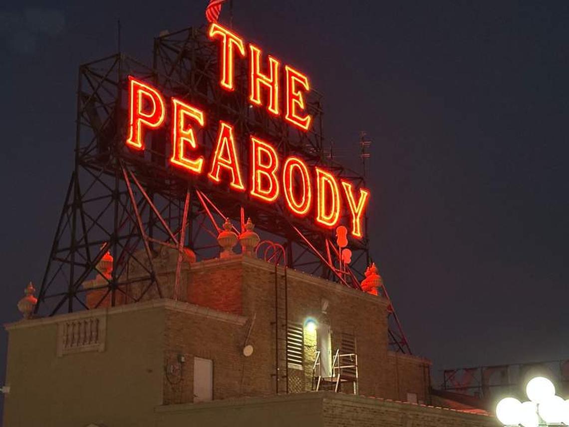  Peabody Memphis lighted sign on roof in downtown Memphis, Tennessee. Photo credit: Robin O’Neal Smith 