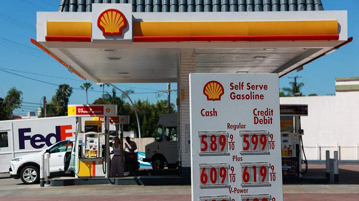 Premium gasoline prices sit above $6 per gallon and diesel fuel prices above $7 a gallon are displayed outside of a Shell gas station in West Hollywood, Calif., April 14, 2026. Kentucky was recently placed among the top states most affected by rising prices as the pump due to the war with Iran.
