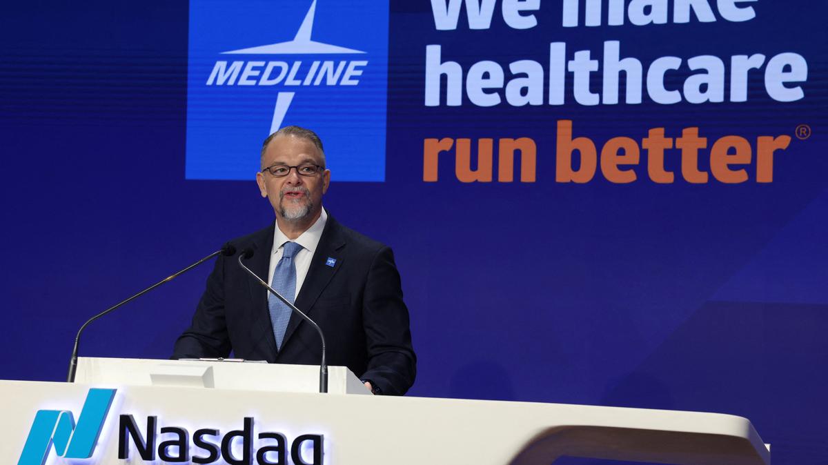 Jim Boyle, Medline CEO, speaks before the supplies giant Medline (MDLN) holds it's IPO at Nasdaq stock market site in Times Square in New York City, U.S., December 17, 2025. REUTERS/Shannon Stapleton