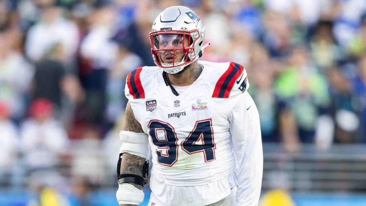  Feb 8, 2026; Santa Clara, CA, USA; New England Patriots defensive tackle Cory Durden (94) against the Seattle Seahawks during Super Bowl LX at Levi's Stadium. Mandatory Credit: Mark J. Rebilas-Imagn Images | Mark J. Rebilas-Imagn Images 