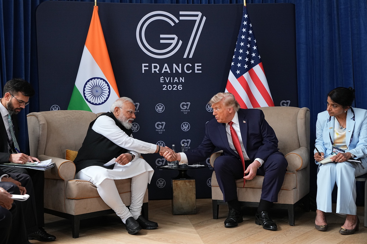 Prime Minister Narendra Modi of India meets with President Donald Trump at the G7 Summit in Evian-les-Bains, France, on Wednesday, June 17, 2026. (Photo by Haiyun Jiang/The New York Times)