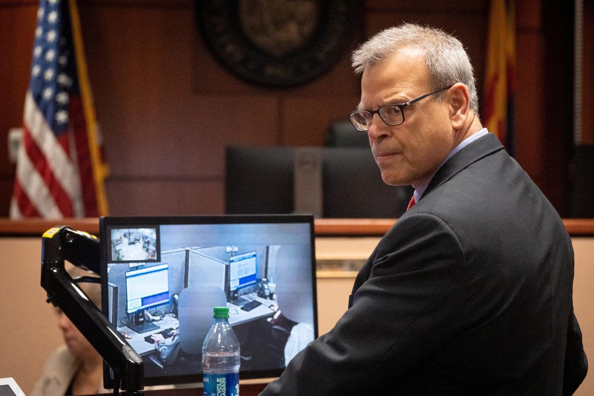 FILE PHOTO: Kurt Olsen looks on during his opening statement in an election challenge trial in Maricopa County in Phoenix, Arizona, U.S., May 17, 2023. Mark Henle/The Republic/USA TODAY NETWORK/File Photo
