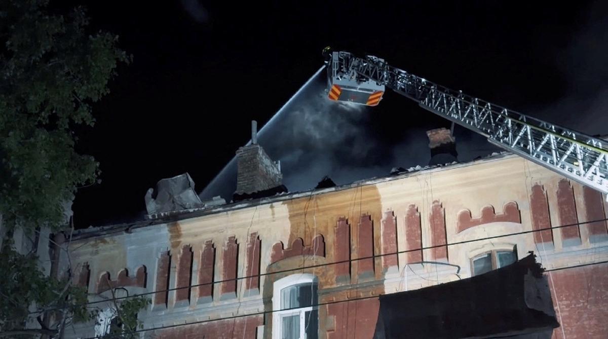 Firefighters work at the site of a Russian drone strike, amid Russia's attack on Ukraine, in the Odesa region, Ukraine, in this screengrab obtained from a handout video released on May 18, 2026. Odesa City Council via Telegram/Handout via REUTERS