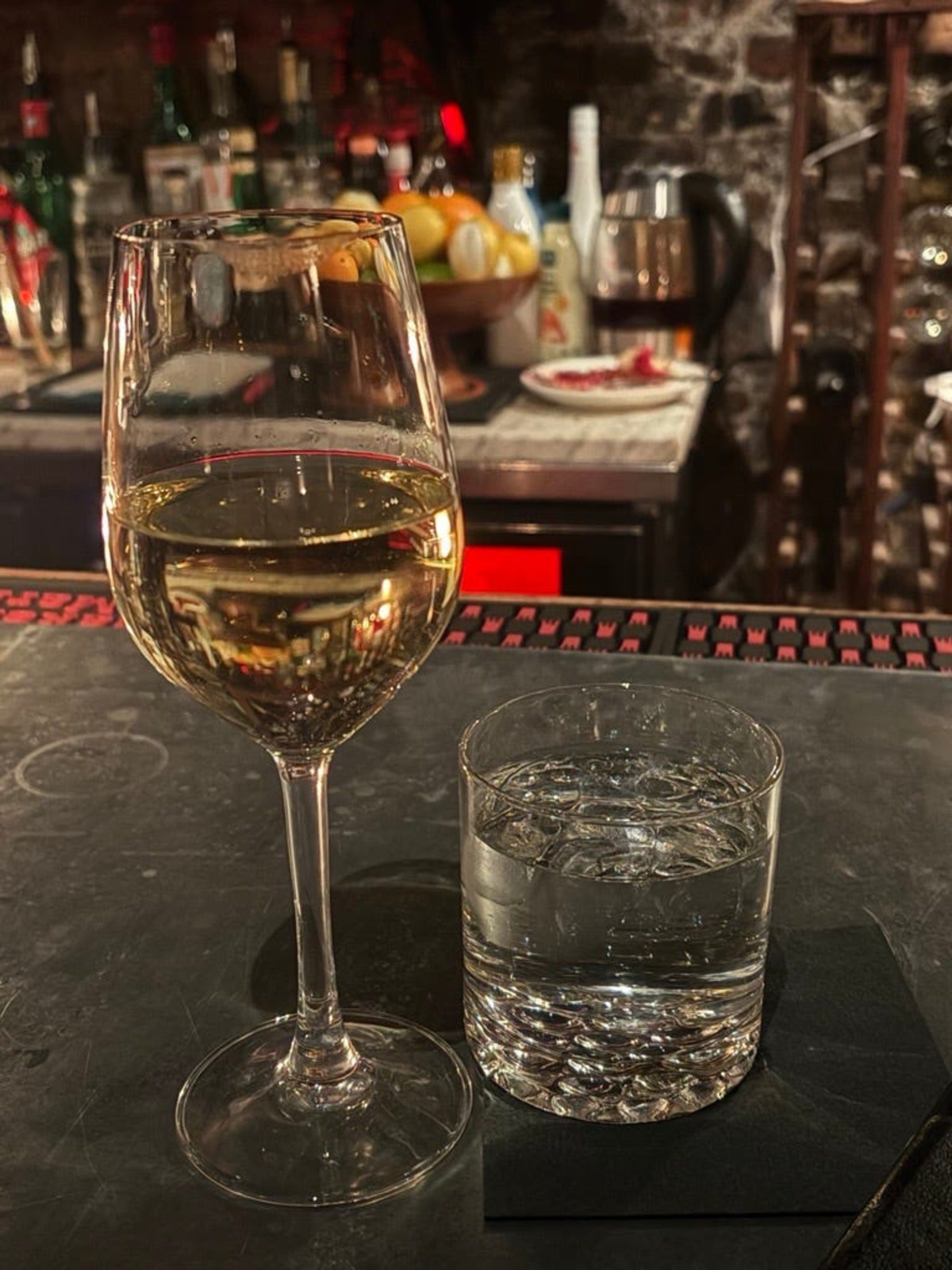 Alcoholic beverages at a bar.