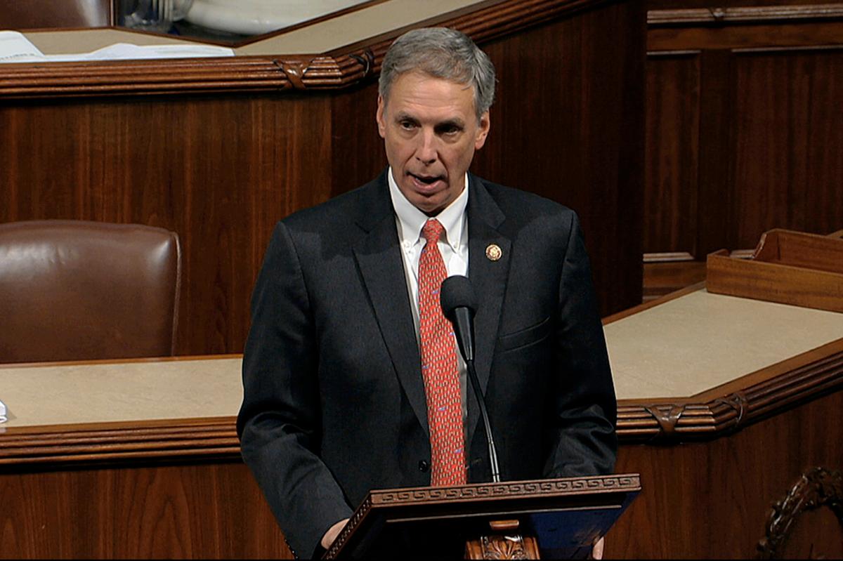 FILE - In this Dec. 18, 2019, file photo, taken from video, Rep. Tom Rice, R-S.C., speaks as the House of Representatives debates the articles of impeachment against President Donald Trump at the Capitol in Washington. Rice has yet again found himself among a small group of Republicans voting with Democrats. On Wednesday, May 19, 2021, Rice was among 35 Republicans who voted to create a commission to study the deadly Jan. 6 riot at the U.S. Capitol. (House Television via AP, File)
