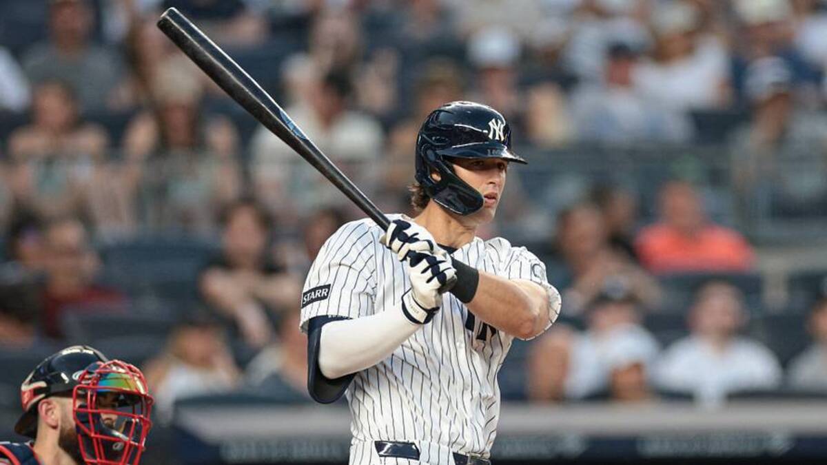  Jun 5, 2026; Bronx, New York, USA; New York Yankees right fielder Spencer Jones (78) hits an RBI double during the fourth inning against the Boston Red Sox at Yankee Stadium. Mandatory Credit: Vincent Carchietta-Imagn Images | IMAGN IMAGES via Reuters Connect 