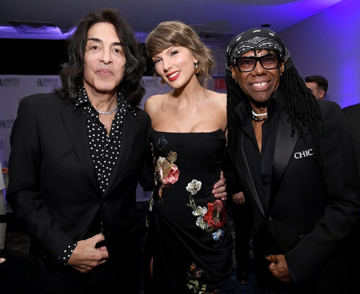 Paul Stanley, Taylor Swift and Nile Rodgers attend the 2026 Songwriters Hall Of Fame Induction Ceremony.