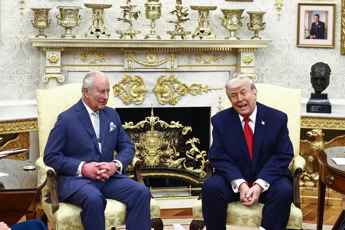  President Donald Trump, right, meets with King Charles III in the Oval Office of the White House on April 28, 2026, in Washington, D.C. 