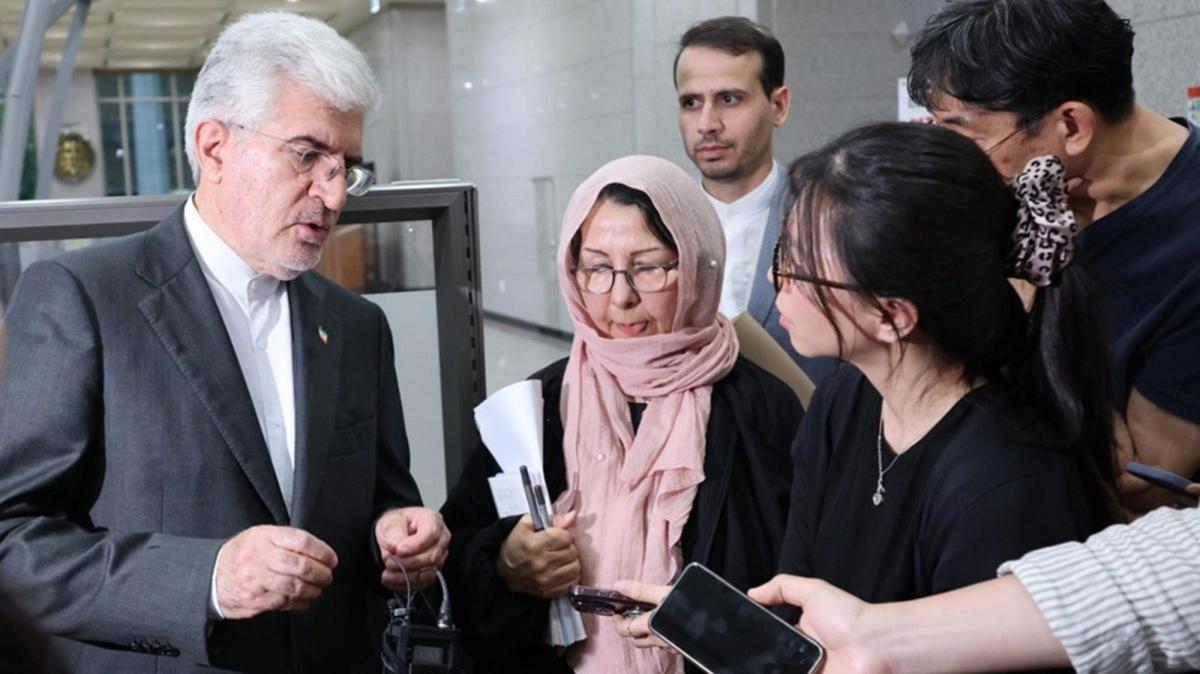 Iranian Ambassador to South Korea Saeed Koozechi (L) speaks to reporters as he exits the foreign ministry building in Seoul, South Korea, 27 May 2026. The ministry summoned Koozechi to lodge a protest over a 04 May attack on the HMM Namu, a South Korean-operated vessel, in the Strait of Hormuz. The ministry said Iranian-developed anti-ship missiles were likely used in the attack earlier this month. Photo by YONHAP / EPA