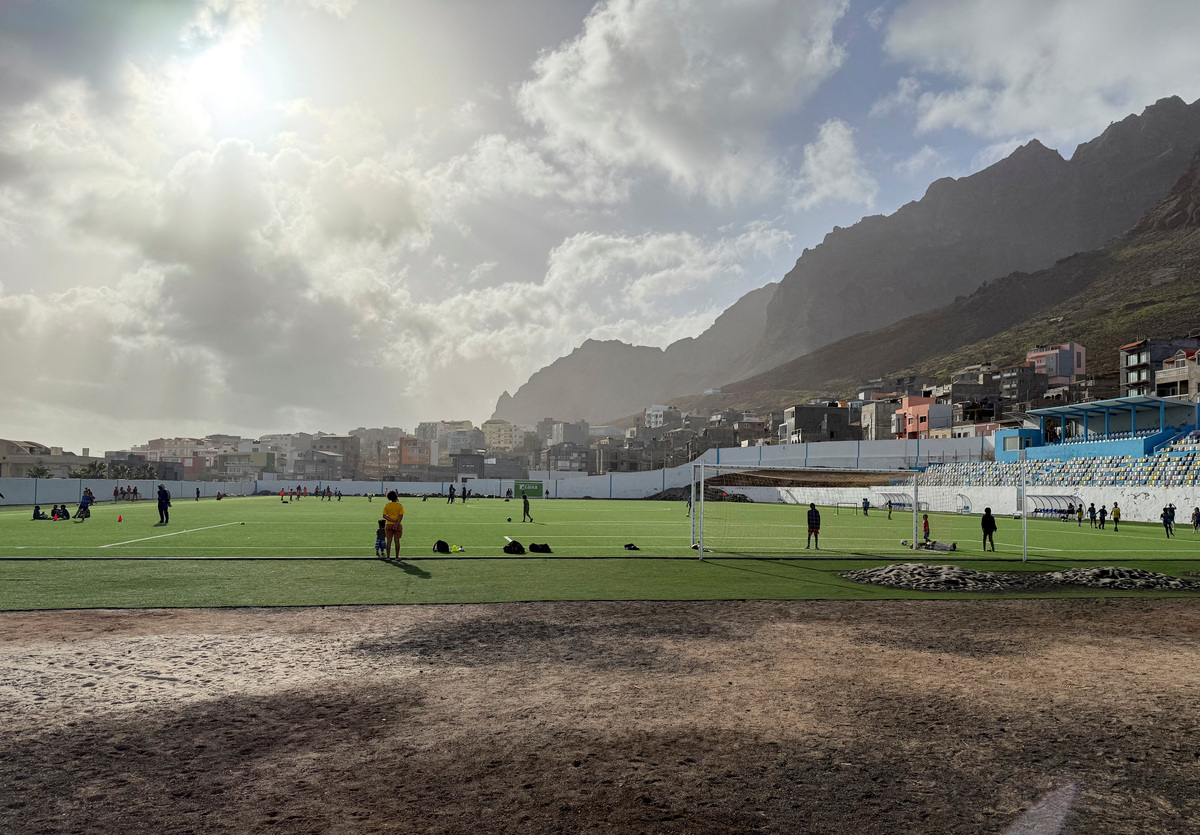 People play football in the town of Ponta do Sol on the island of Santo Antao, Cape Verde, March 7, 2026. Picture taken with a mobile phone. REUTERS/Simon Robinson