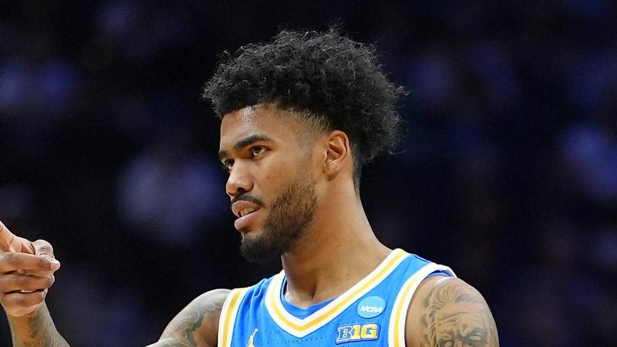  Mar 22, 2026; Philadelphia, PA, USA; UCLA Bruins guard Donovan Dent (2) reacts in the first half during a second round game of the men's 2026 NCAA Tournament at Xfinity Mobile Arena. Mandatory Credit: Kyle Ross-Imagn Images | Kyle Ross-Imagn Images 
