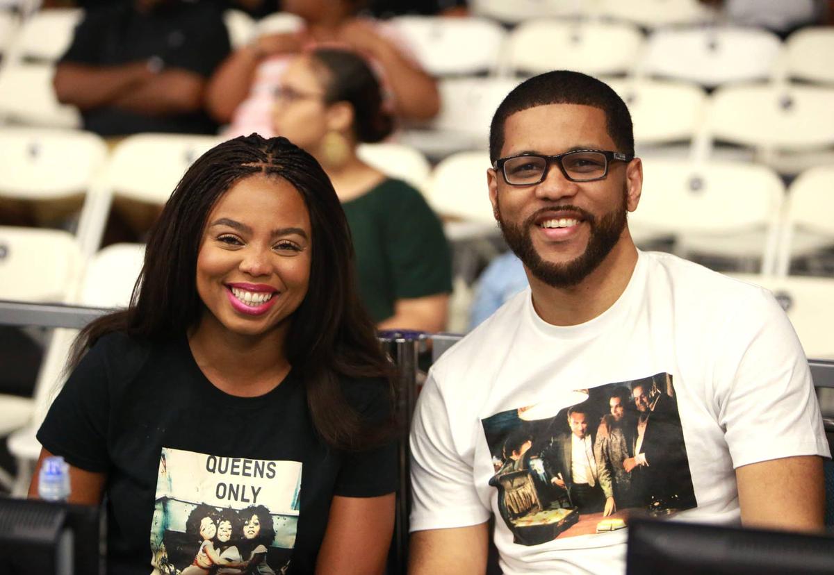  LOS ANGELES, CA - JUNE 24: Jemele Hill (L) and Michael Smith at the Slam Dunk Contest during the 2017 BET Experience at Los Angeles Convention Center on June 24, 2017 in Los Angeles, California. (Photo by Leon Bennett/Getty Images for BET) 