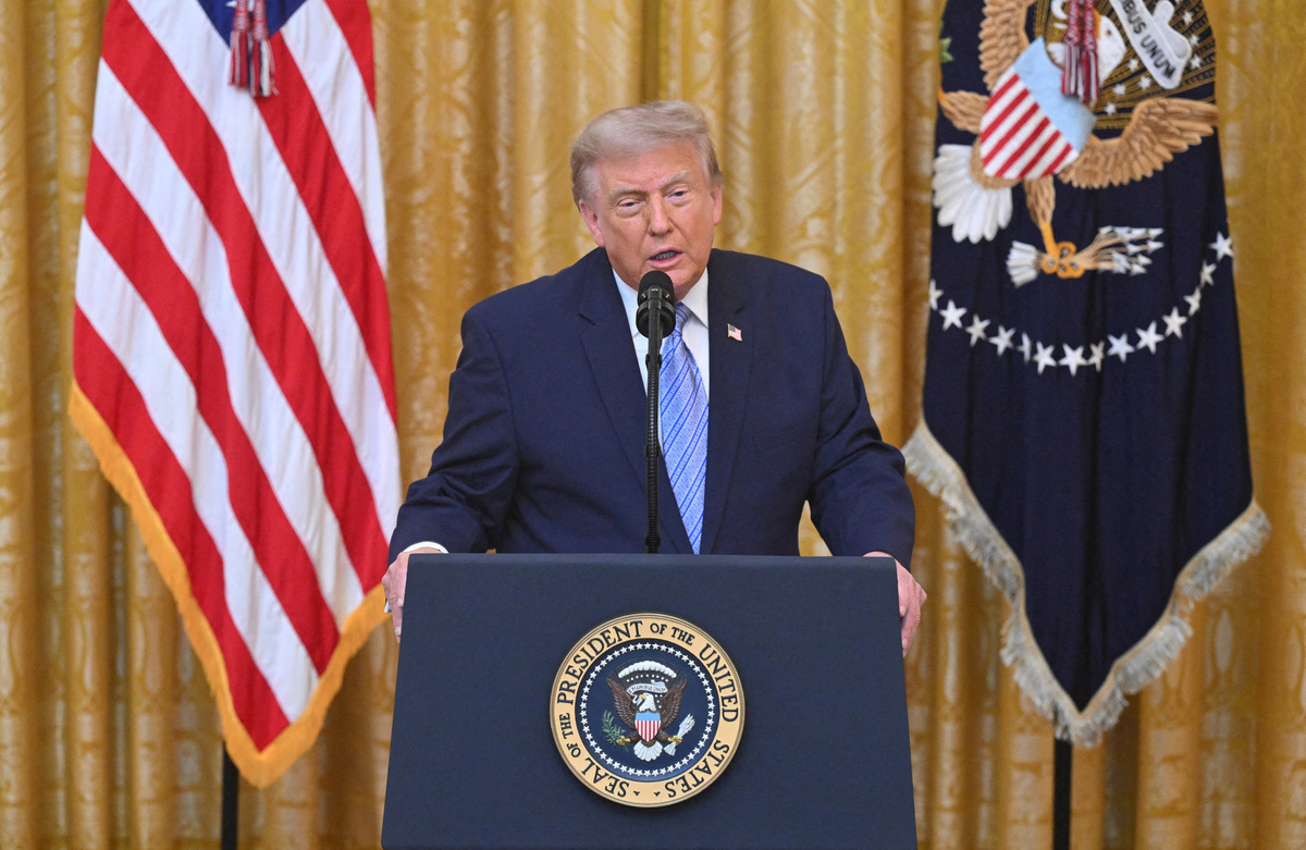 US President Donald Trump addresses the nation from the East Room of the White House in Washington, DC on July 16, 2026.     SAUL LOEB/Pool via REUTERS