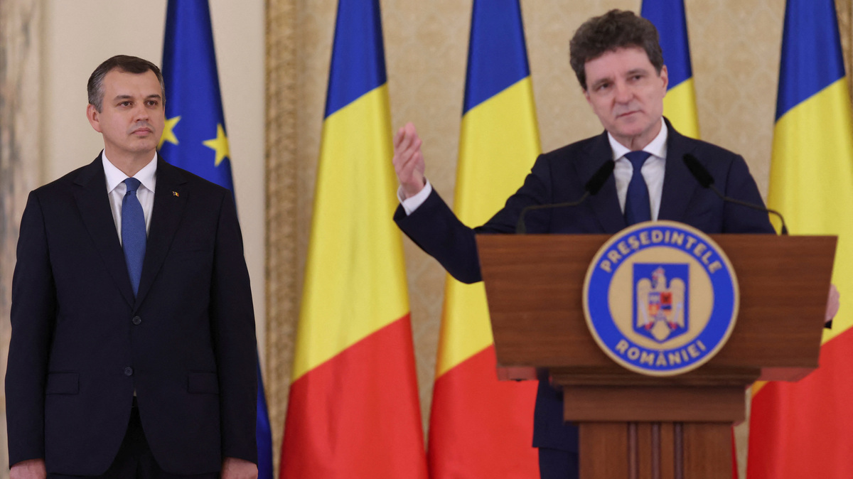 Designated Romanian Prime Minister Eugen Tomac attends a press briefing alongside Romanian President Nicusor Dan, in Bucharest, Romania, June 4, 2026. Inquam Photos/George Calin via REUTERS