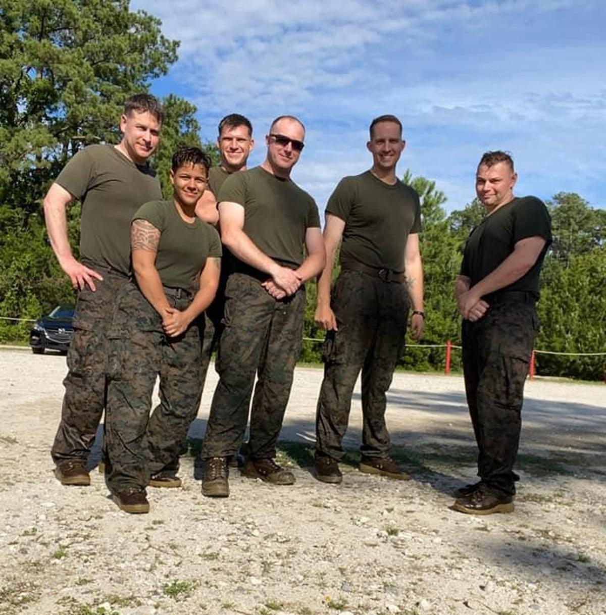  The author, back row, second from the left, with Combat Logistics Regiment 27 at Camp Lejeune after finishing an endurance course. Capt. Patrick Callahan is second from the right. (Photo courtesy of the author) 