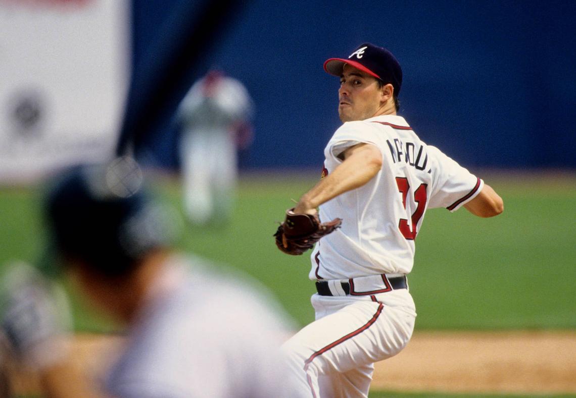  Atlanta Braves pitcher Greg Maddux in action during the 1993 season at Fulton County Stadium. USA TODAY Sports via Imagn Images