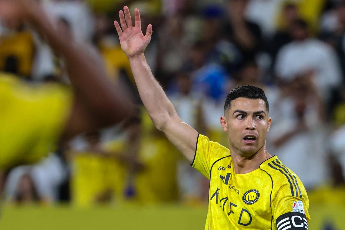  Nassr's Portuguese forward #07 Cristiano Ronaldo reacts during the Saudi Pro League football match between Al-Nassr and Al-Ettifaq at the Al-Awwal Park Stadium in Riyadh on April 15, 2026. (Photo by Fayez Nureldine / AFP via Getty Images) Photo by Fayez Nureldine / AFP via Getty Images