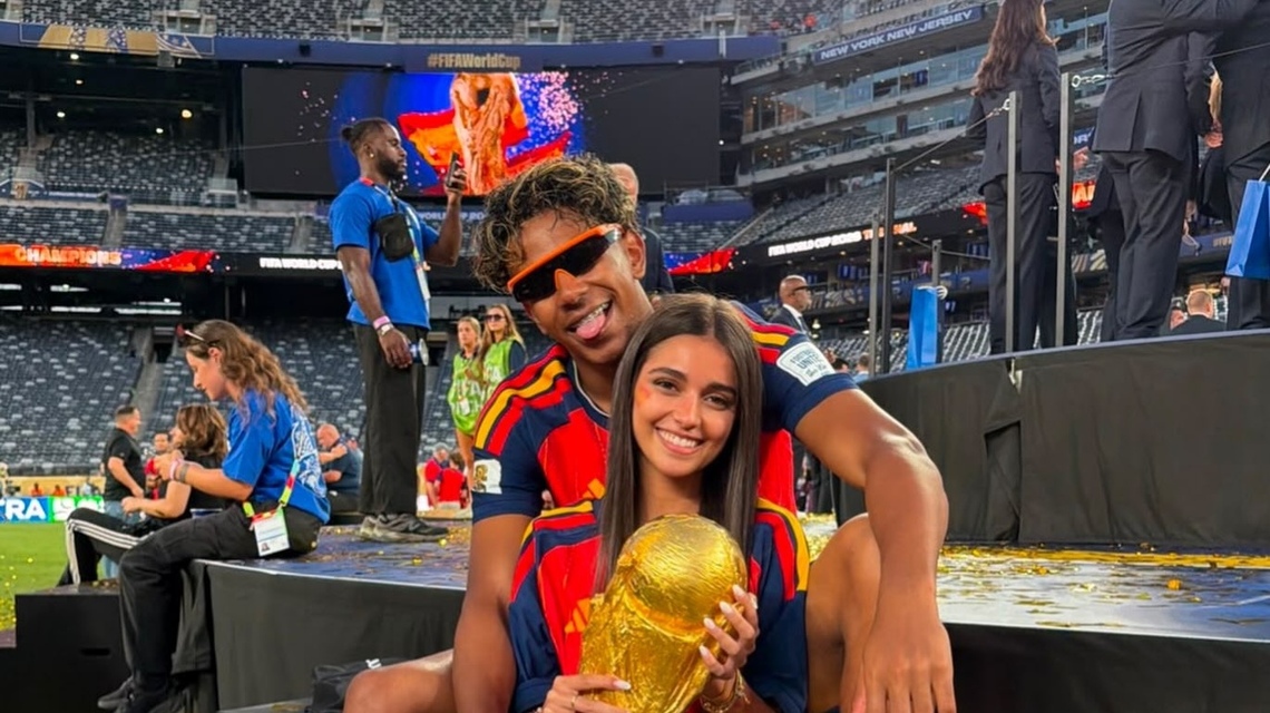 Lamine Yamal's Girlfriend Ines Garcia Santos Poses With World Cup Trophy 