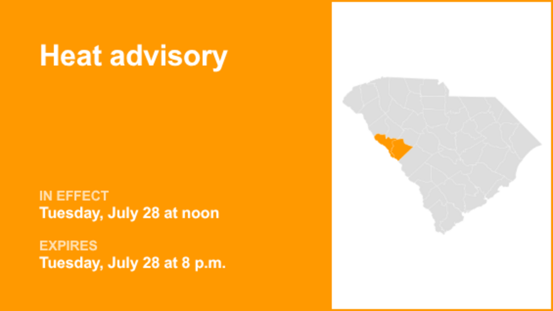 Heat advisory issued for McCormick and Edgefield counties until Tuesday evening 