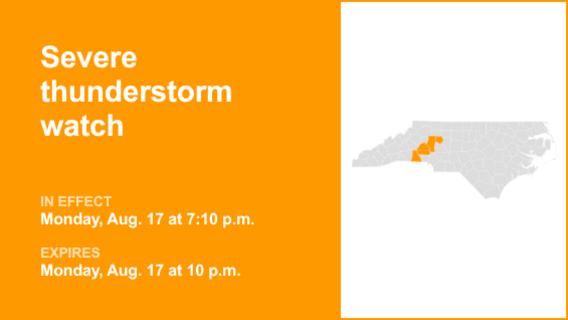 UPDATE: Severe thunderstorm watch affecting North Carolina Monday night 
