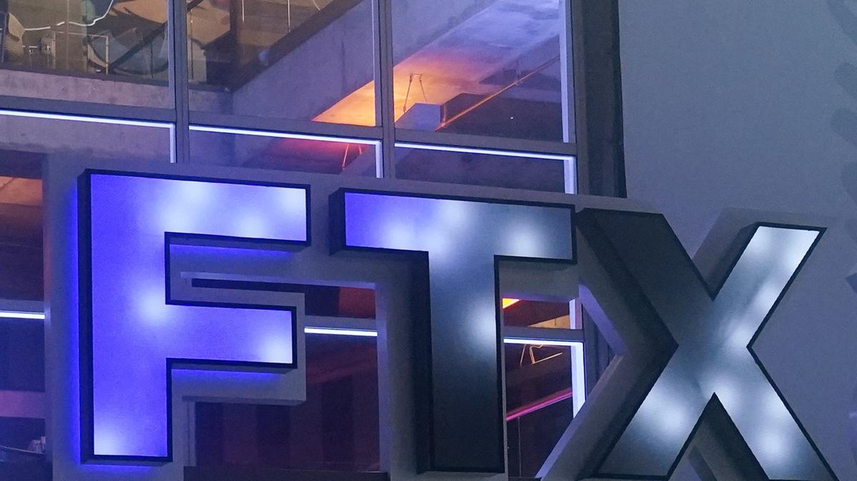 The FTX Arena logo on the Miami Heat arena on Nov. 12.