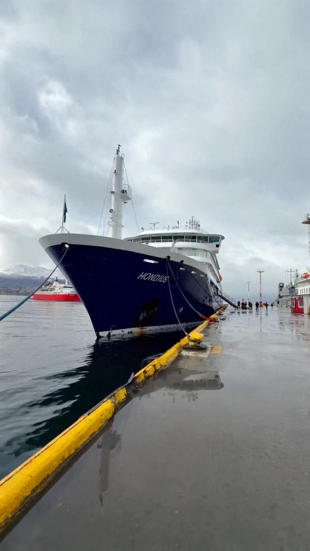 The cruise ship MV Hondius, which has been hit by an outbreak of the deadly hantavirus, is moored at an unknown location, in this still image obtained from a social media video released May 5, 2026. Kasem Ibn Hattuta/via REUTERS