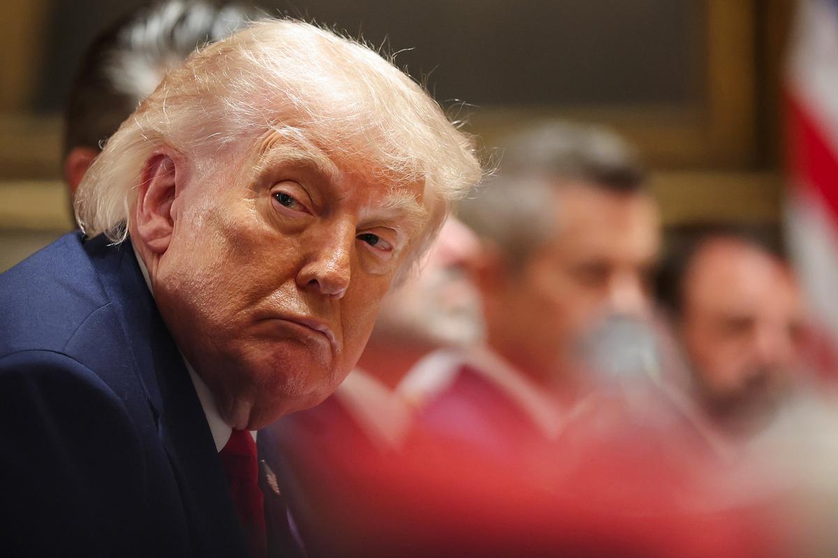  President Donald Trump looks on during a Cabinet meeting in the Cabinet Room of the White House on May 27, 2026, in Washington. 