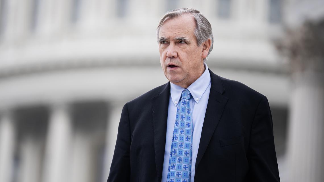Sen. Jeff Merkley, D-Ore., is seen outside the U.S. Capitol on Thursday, March 5, 2026. (Tom Williams/CQ Roll Call via ZUMA Press/TNS)