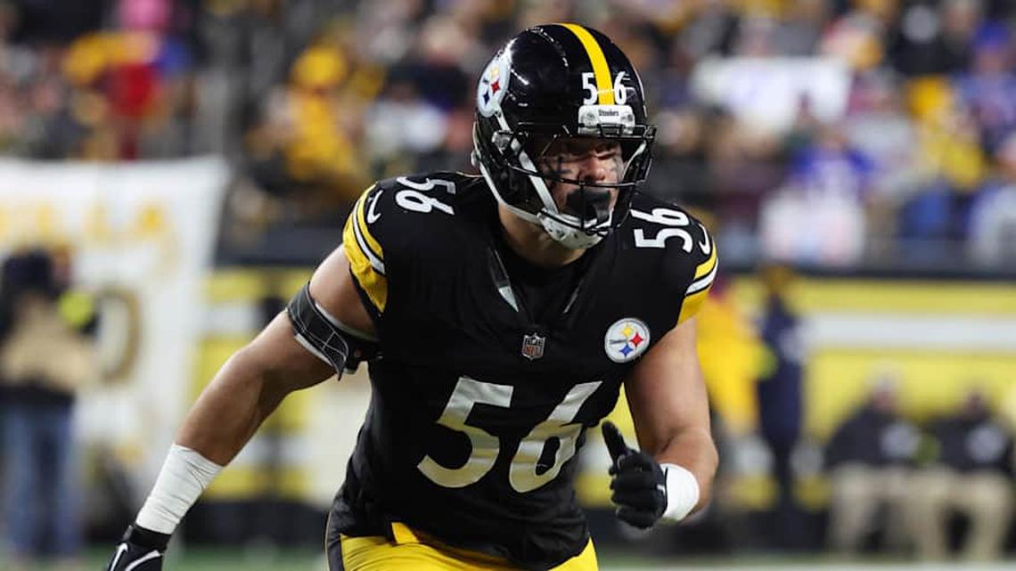  Nov 30, 2025; Pittsburgh, Pennsylvania, USA; Pittsburgh Steelers linebacker Alex Highsmith (56) looks on before a play during the second quarter against the Buffalo Bills at Acrisure Stadium. Mandatory Credit: Charles LeClaire-Imagn Images | Charles LeClaire-Imagn Images 