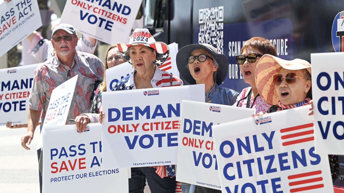 Supporters of the SAVE Act in California in 2025.
