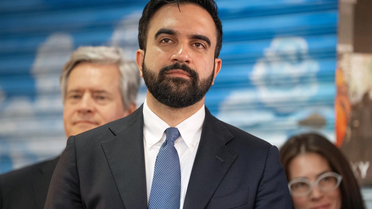 New York City Mayor Zohran Mamdani at a news conference in La Marqueta about the city opening and opening the first of five planned public grocery stores, April 14, 2026, in Manhattan, New York. (Barry Williams/New York Daily News/TNS)